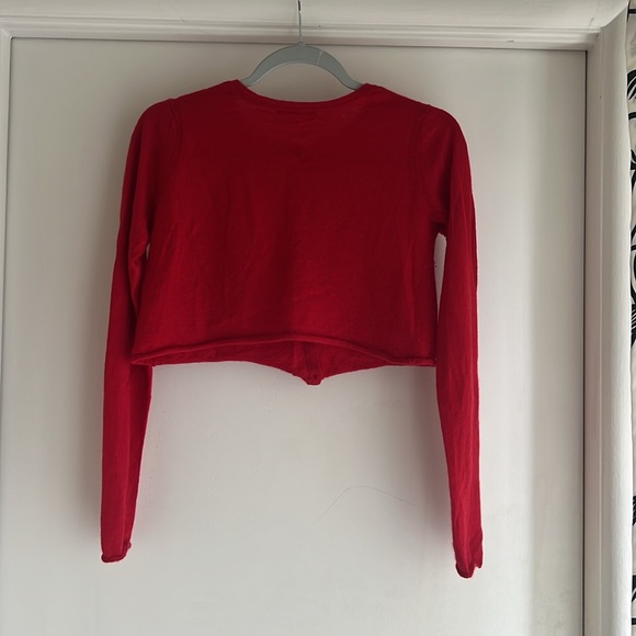 BRAZEAU TRICOT Red Cashmere Crop Sweater Size: 2 - Picture 2 of 16